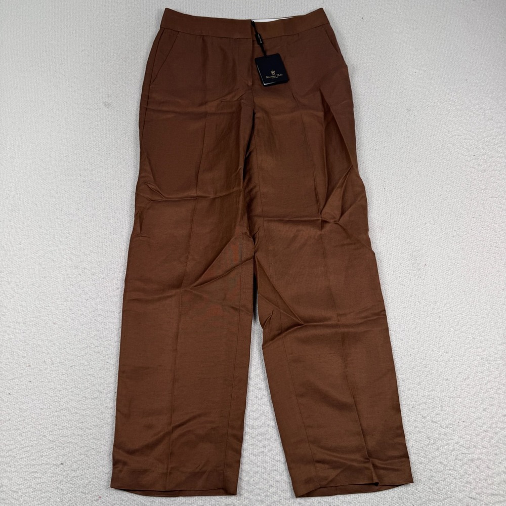 NWT Massimo Dutti Pants Sz 2 Linen Blend Flowing High Waisted Barrel Fit Trouser
